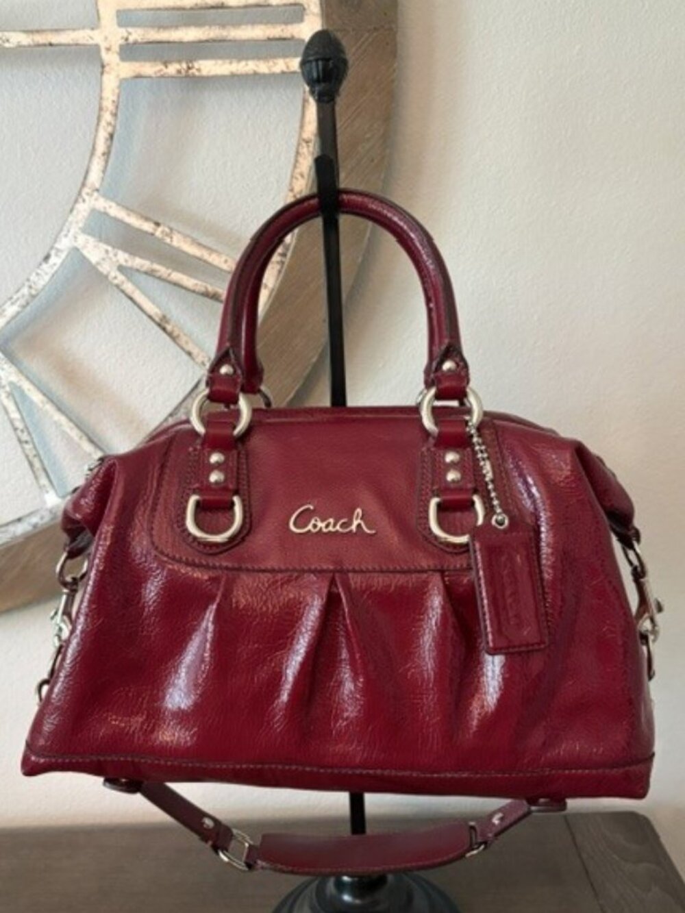 Coach Ashley Burgundy Red Patent Leather Satchel Handbag F15455 - Picture 3 of 16